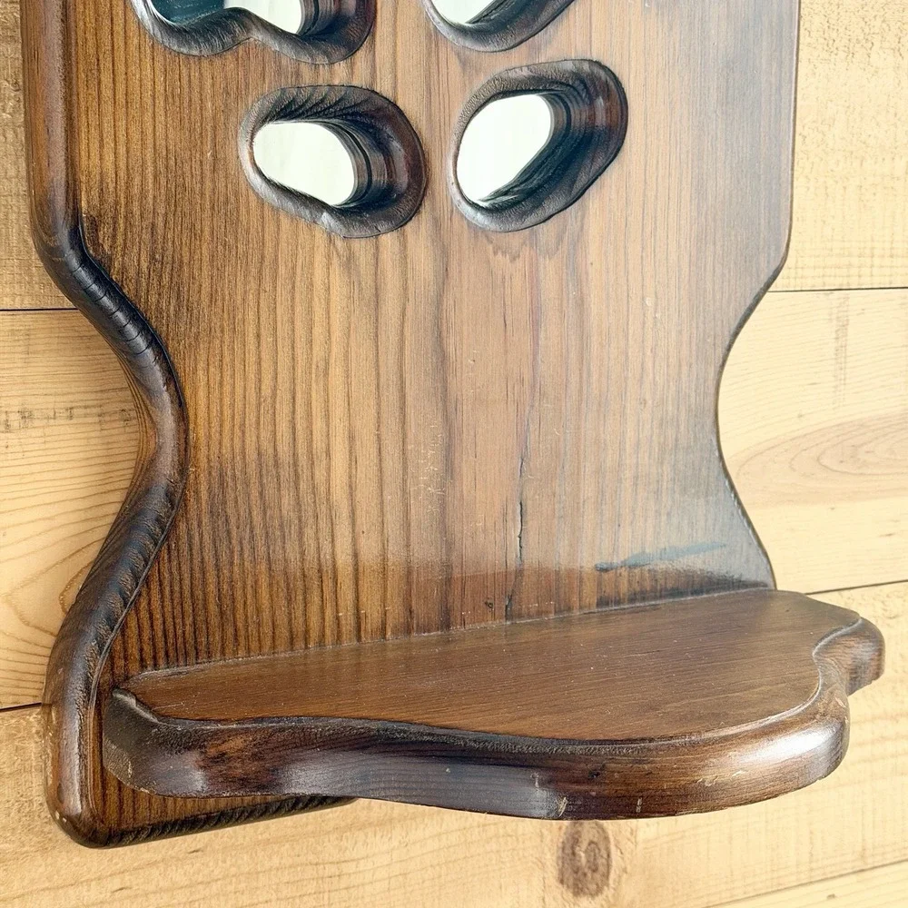 Mirror Mid Century Modern‎ With Shelf and Bird Carving Arch 70's Retro Wall Art